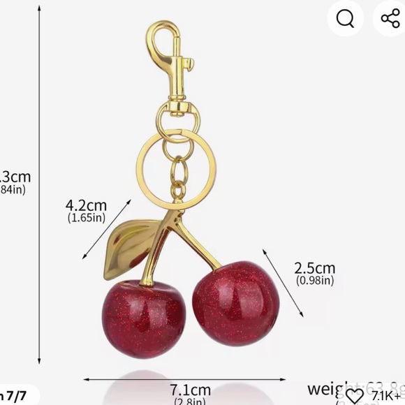 Fashion Delicious Red Cherry Keychain Summer Fruits Cherries Pendant Keyring NIP - Picture 7 of 7